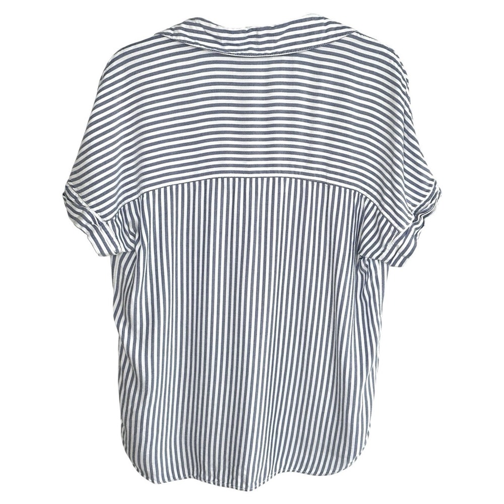 Beach Lunch Lounge Striped Short Sleeve Blouse Size M Blue Rayon Nautical Summer - Picture 2 of 15